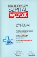 I miejsce w rankingu szpitali tygodnika „Wprost” 2005 dla Katedry i Oddziału klinicznego Kardiochirurgii i Transplantologii ŚAM, Śląskiego Centrum Chorób Serca w Zabrzu, w kategorii kardiochirurgia, za przeszczepy - Zdjęcie główne